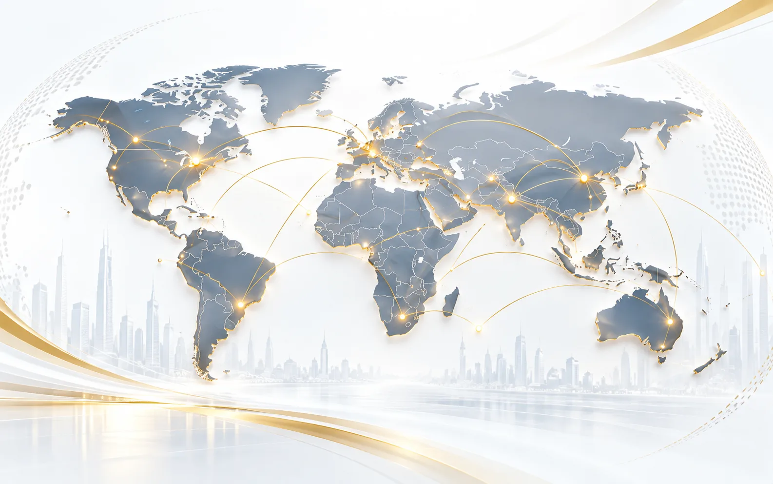 Global business network world map with international connections